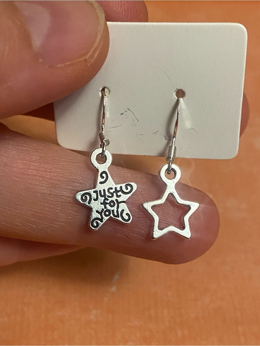 Silver tone Star Dangle Earrings - 'Just For You' Charm